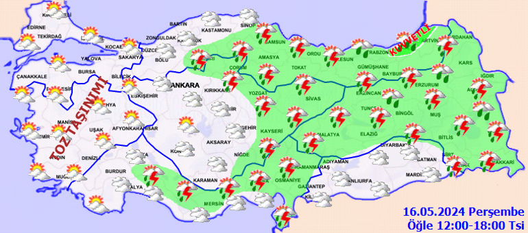 toz tasinimi ve yagis uyarisi meteoroloji vilayet il hava durumu kestirimlerini yayinladi yarin 16 SYuWDZKw